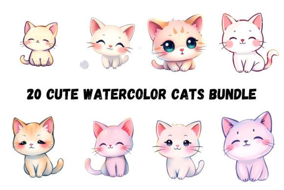 20 Watercolor Cats Sticker Bundle for Creative Projects