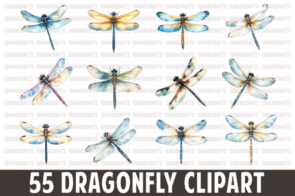 55 Dragonfly Watercolor Clipart Bundle for Creative Projects