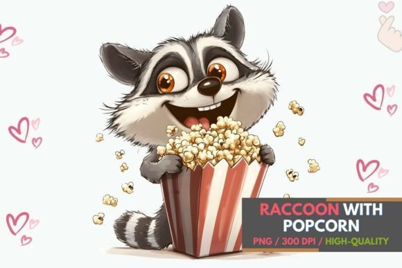 Adorable Raccoon with Popcorn PNG Clipart for Projects