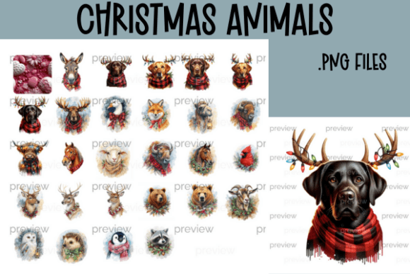 Christmas Animals PNG Bundle: Festive Wildlife Portraits