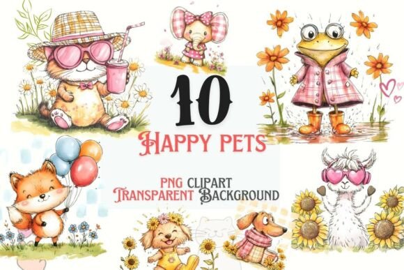Cute Happy Pets PNG Clipart Set: Your Go-To for Joyful Design