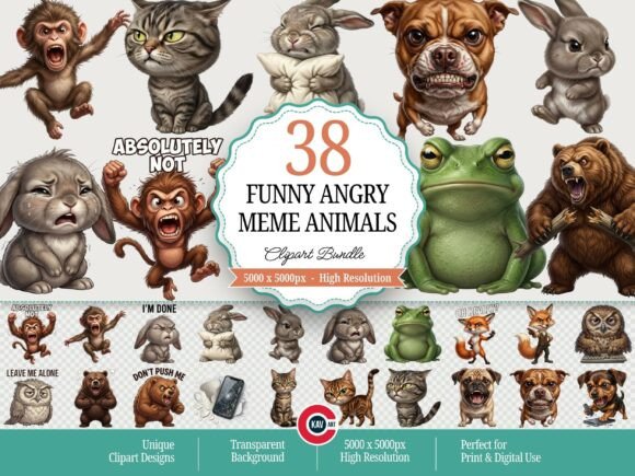 Funny Angry Meme Animals Clipart: Instant Relatable Humor