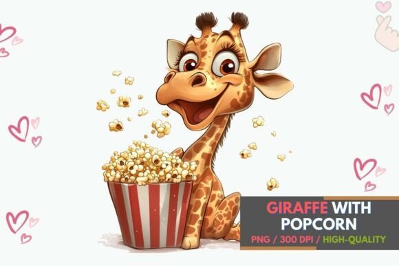 Funny Giraffe with Popcorn PNG Clipart: Unleash Creative Charm