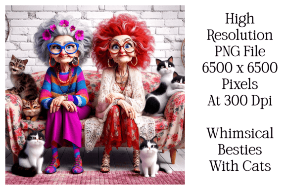 Funny Women with Cats: A Whimsical Digital Art Creation