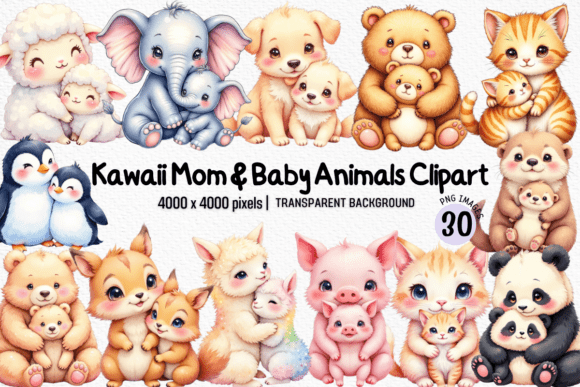 Kawaii Mom & Baby Animals Clipart: Heartwarming Designs for Every Project