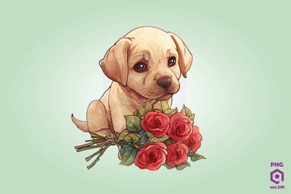 Labrador Retriever Giving Flowers: A Heartfelt Design Asset