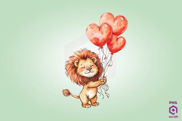 Roaring with Romance: The Lion Holding Heart-Shaped Balloons