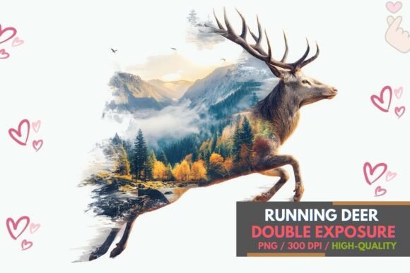 Running Deer Mountain Double Exposure: A Wildlife Design Asset