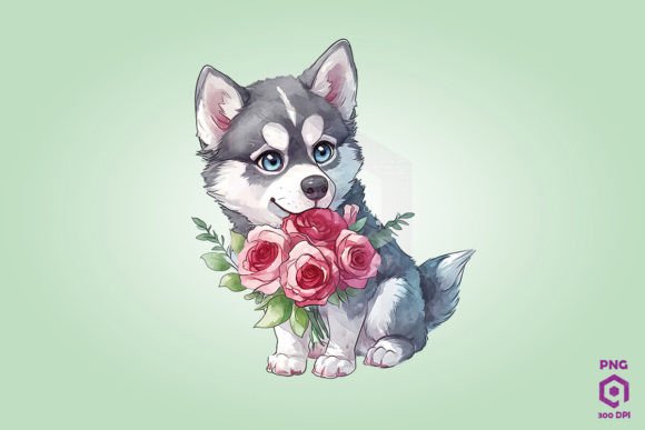 Siberian Husky Giving Flowers: A Heartfelt Design Asset