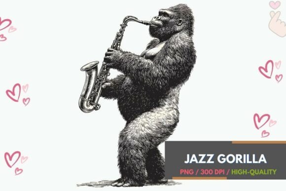 The Jazz Gorilla: A Vintage Saxophone Engraving for Modern Design