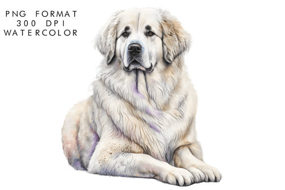 Watercolor Great Pyrenees Dog Clipart: Design Assets